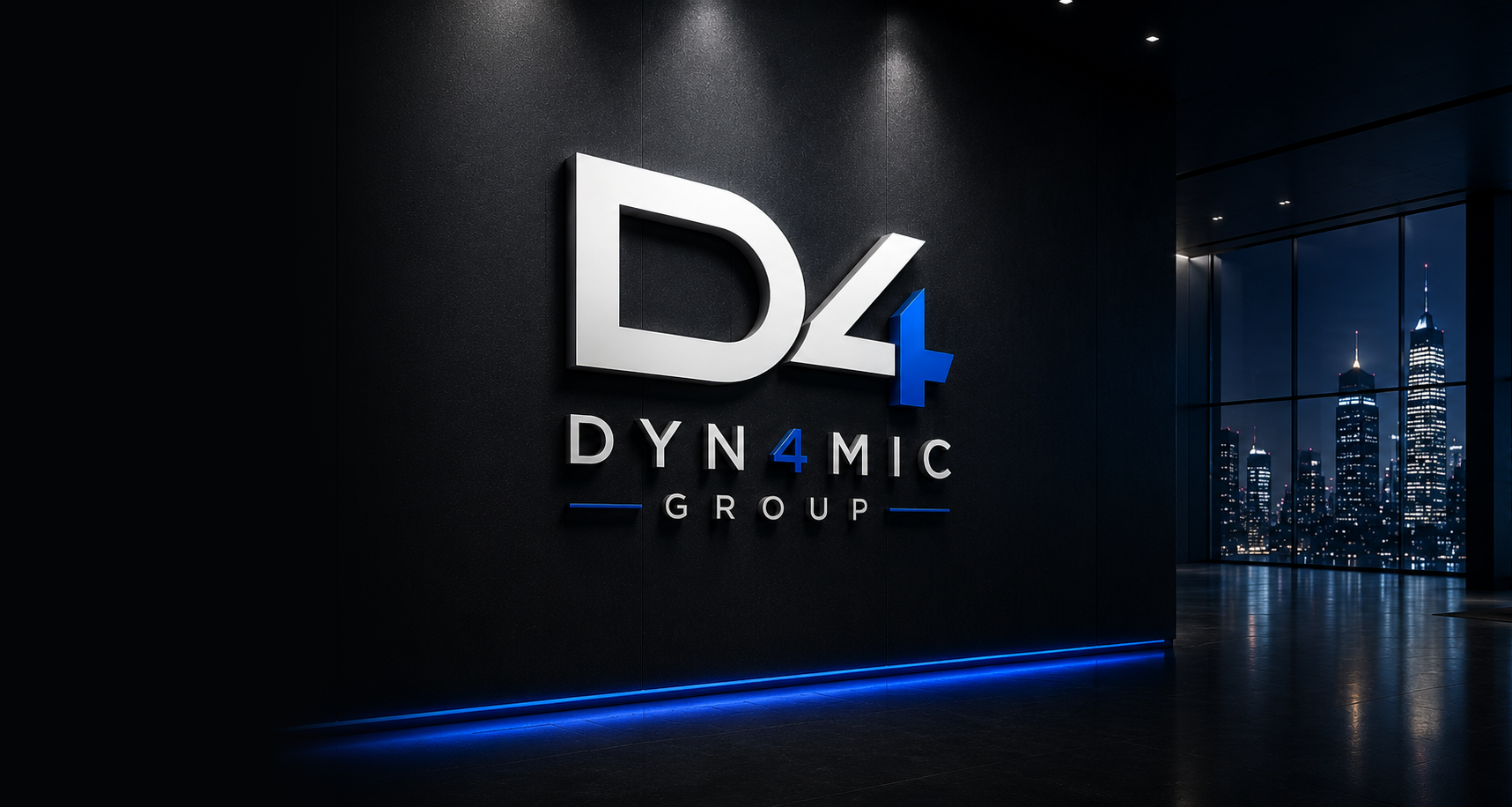 DYN4MIC Group Logo an einer hochwertigen Büro- und Architekturwand
